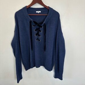 Rails Olivia Lace Up Sweater Cashmere and Cotton Indigo Small
